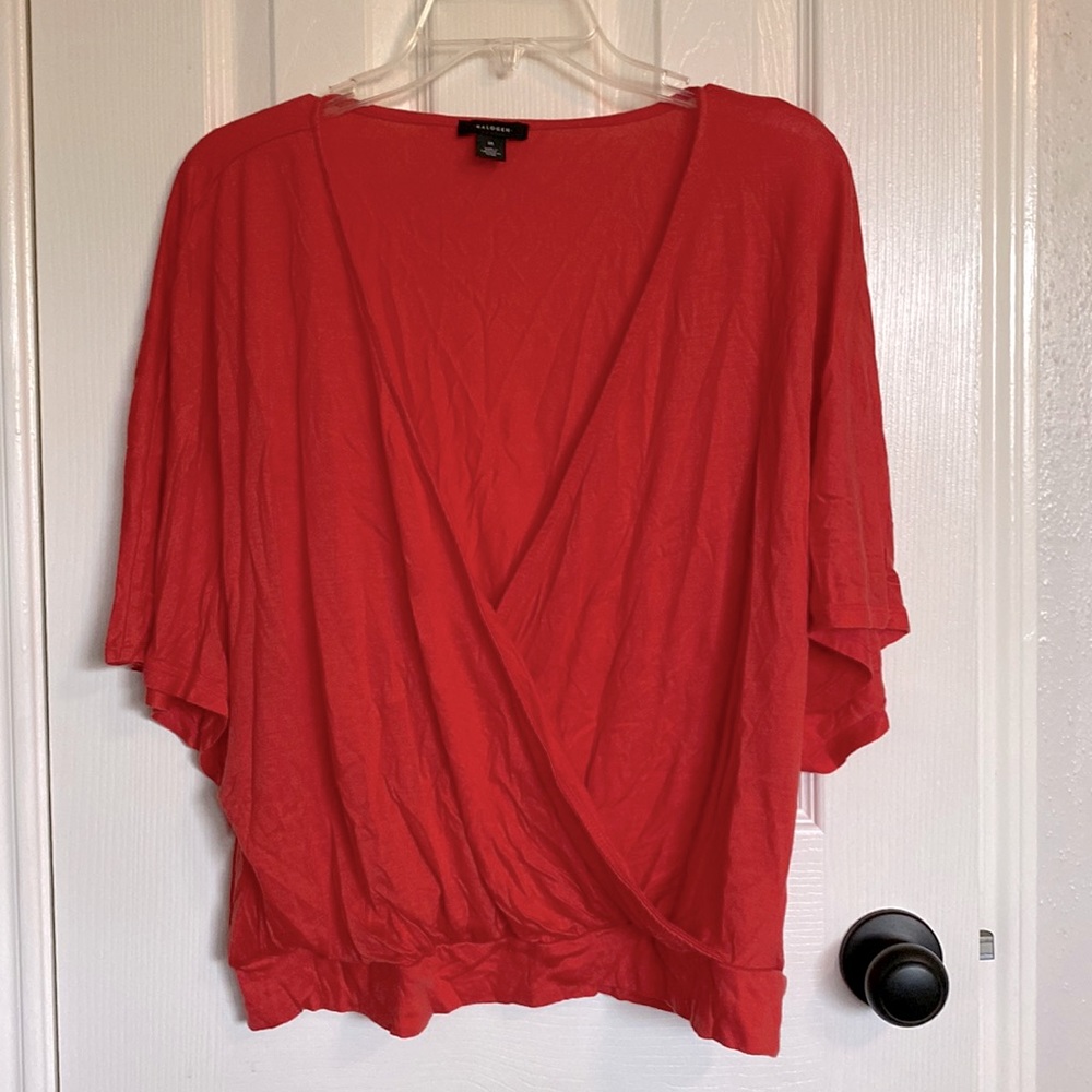 Halogen red orange surplice top EUC